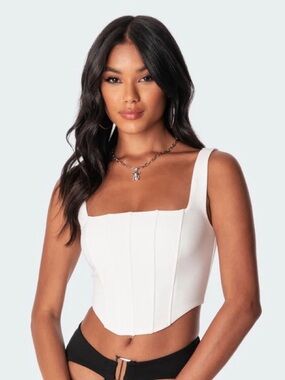 Y2K Edikted Isla Structured Square Neck Corset Cropped White Tank Top Party Club